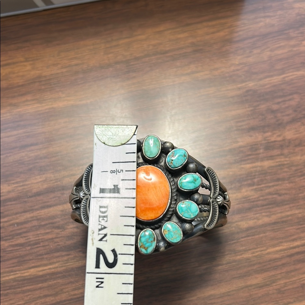 Thomas Francisco Turquoise and Spiny Oyster Cuff Bracelet - Picture 5 of 5